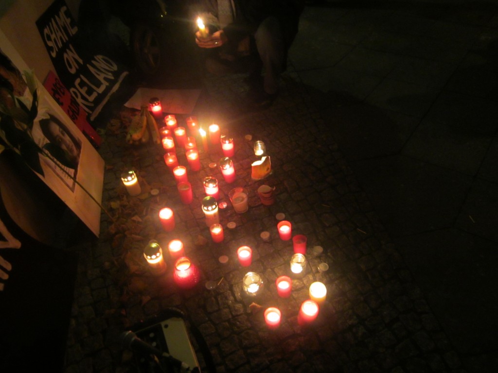 Candles Irish Embassy, Berlin, savita, never again